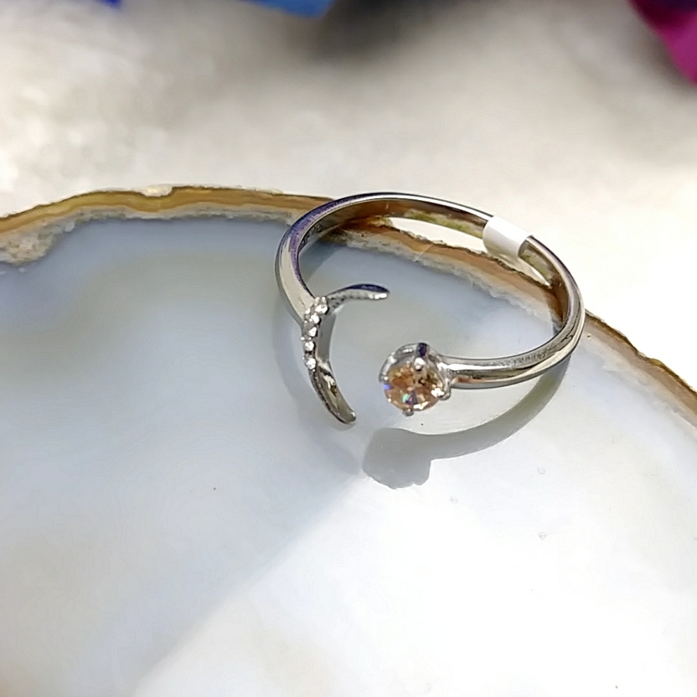 Crescent Moon Dainty Rhinestone Ring Celestial Galaxy Astrology Moon Child - Picture 2 of 12